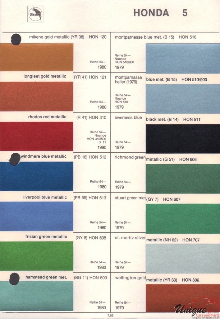 1980 Honda Paint Charts Glasurit 3